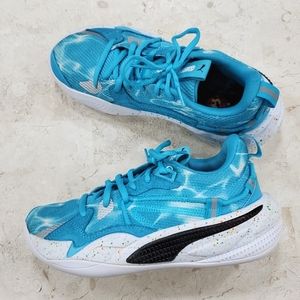 Puma Super Mario sneakers girls 4 blue and white tie dye colorful speckled soles